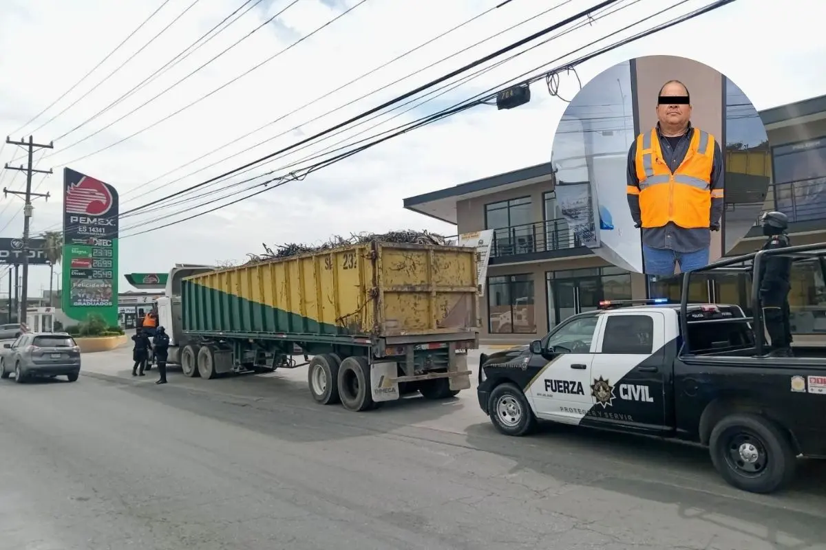 Hombre tira basura en Escobedo. Foto: Fuerza Civil