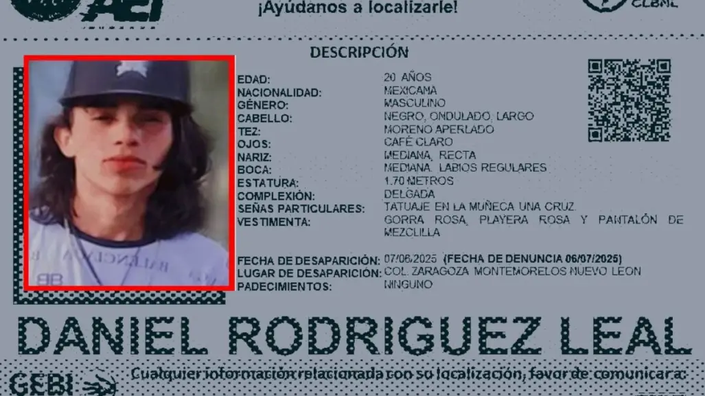Desaparece joven en Montemorelos; fue visto por última vez en junio