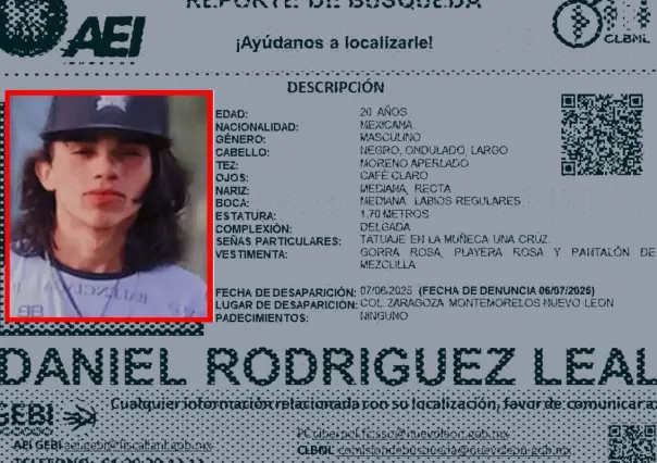 Desaparece joven en Montemorelos; fue visto por última vez en junio