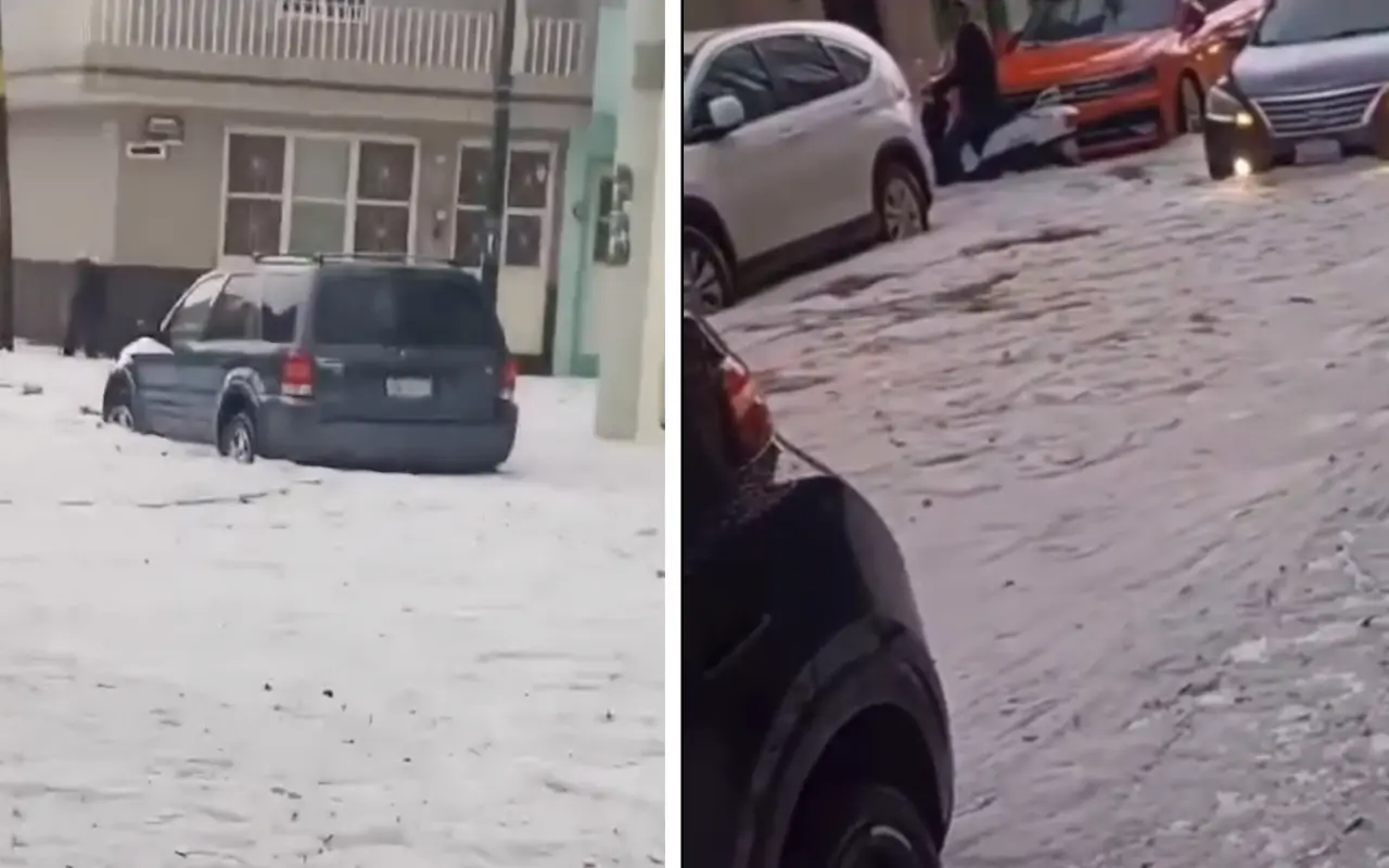 Autos varados por granizo e inundaciones en Guanajuato. Foto: Jesús Padilla
