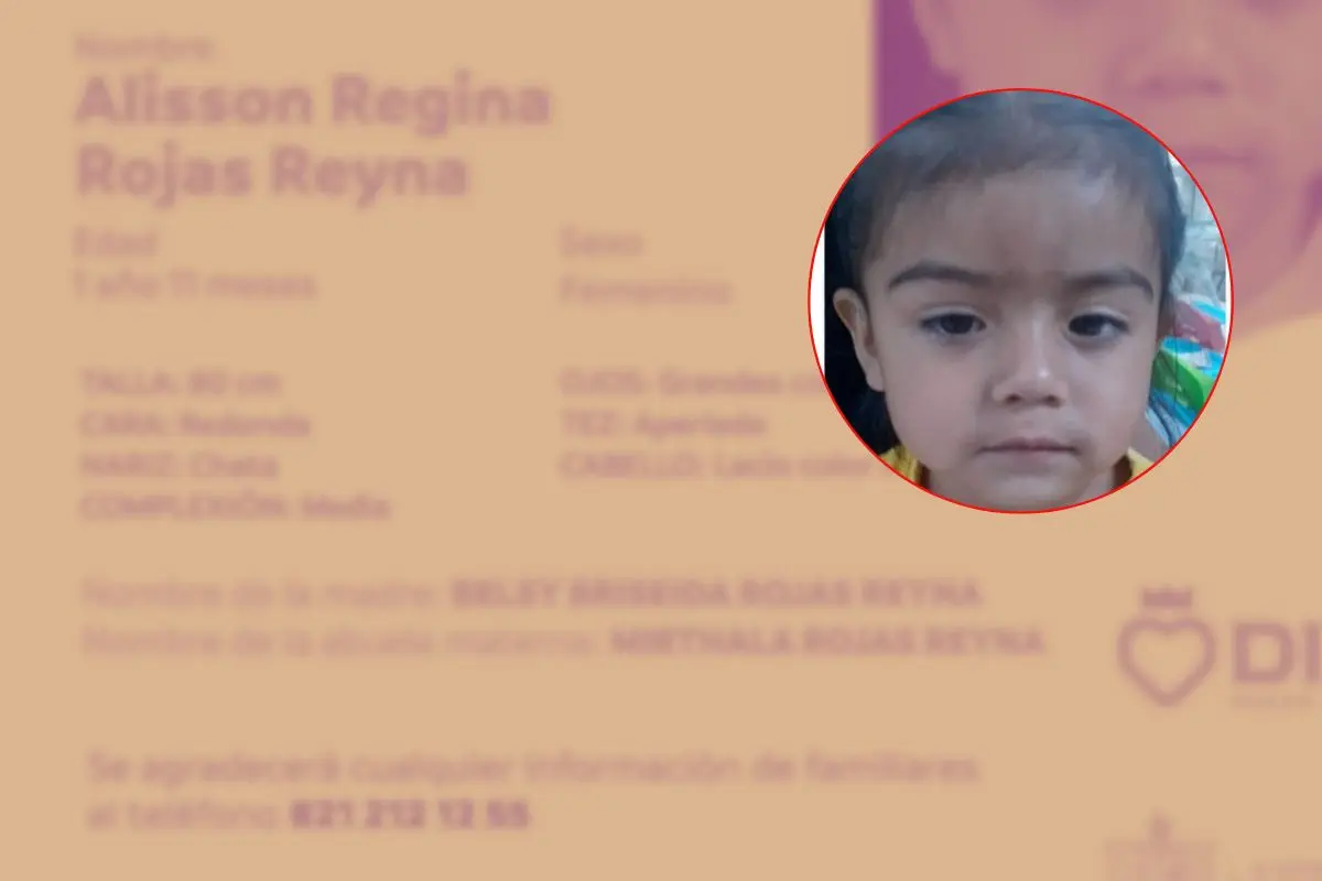 Ficha de características de la menor Alisson Regina Rojas Reyna Foto: Gobierno de Nuevo León.