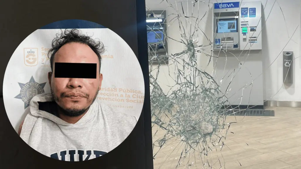 Detienen a sujeto por intentar asaltar a mujer y romper ventanas de bancos en Guadalupe
