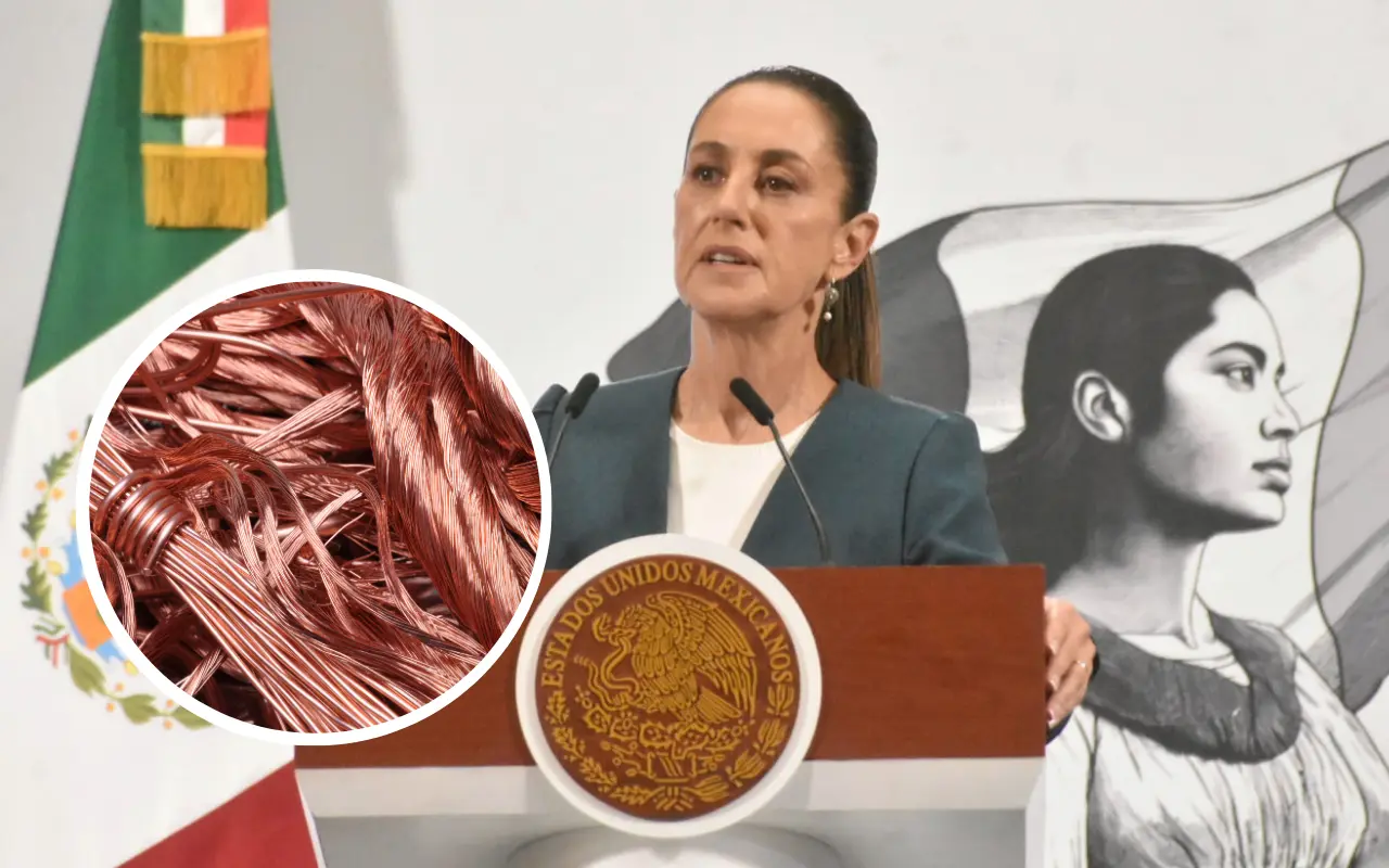 Claudia Sheinbaum y cobre. Foto: Enrique Pérez Huerta / Canva