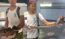 Menor de edad pasea pitón en el Metro de CDMX; lo detienen por no portar correctamente al reptil