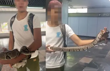 Menor de edad pasea pitón en el Metro de CDMX; lo detienen por no portar correctamente al reptil