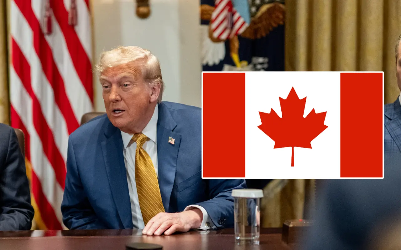 Donald Trump y bandera de Canadá. Foto: X (@WhiteHouse) / Canva