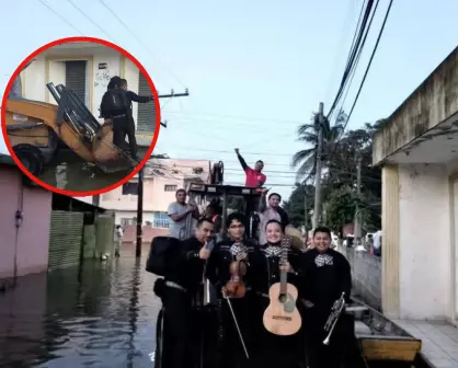 Mariachi se vuelve viral desafiando inundaciones por el Río Tamesí en Tamaulipas