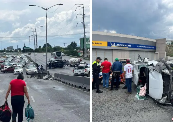 Vuelcan dos vehículos tras accidente en el Periférico LEA de Saltillo