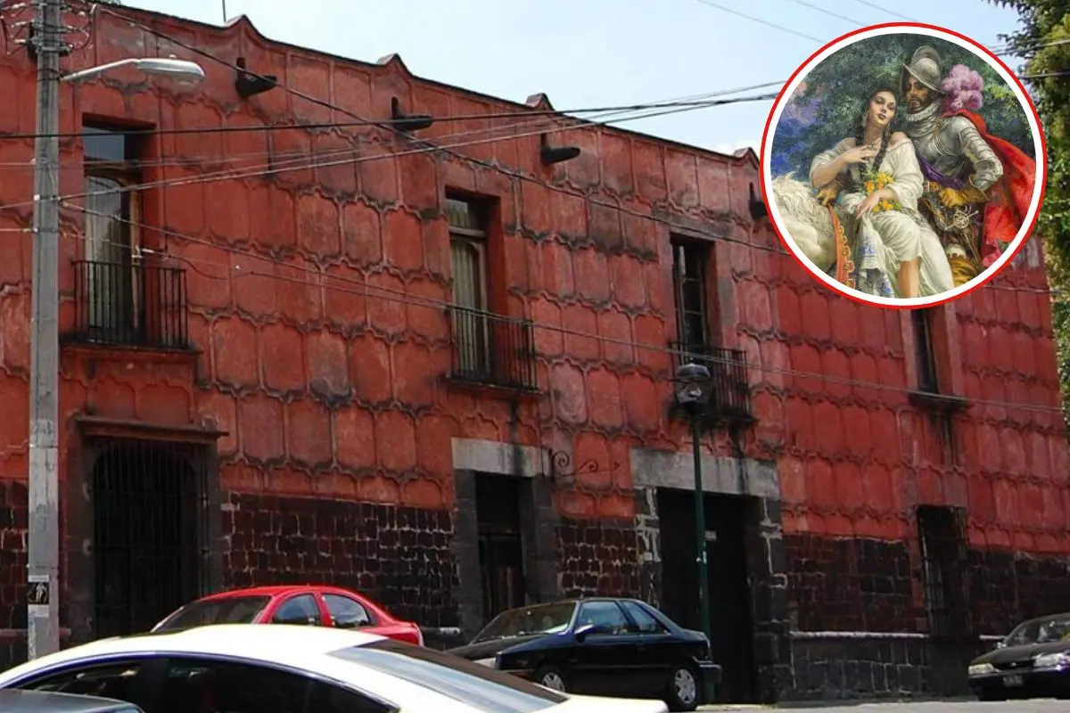 Casa Colorada, Hernán Cortes y La Malinche. Foto: Facebook (@Coyoacán) | Facebook (@La Caja de Pandora. Historia) | Canva