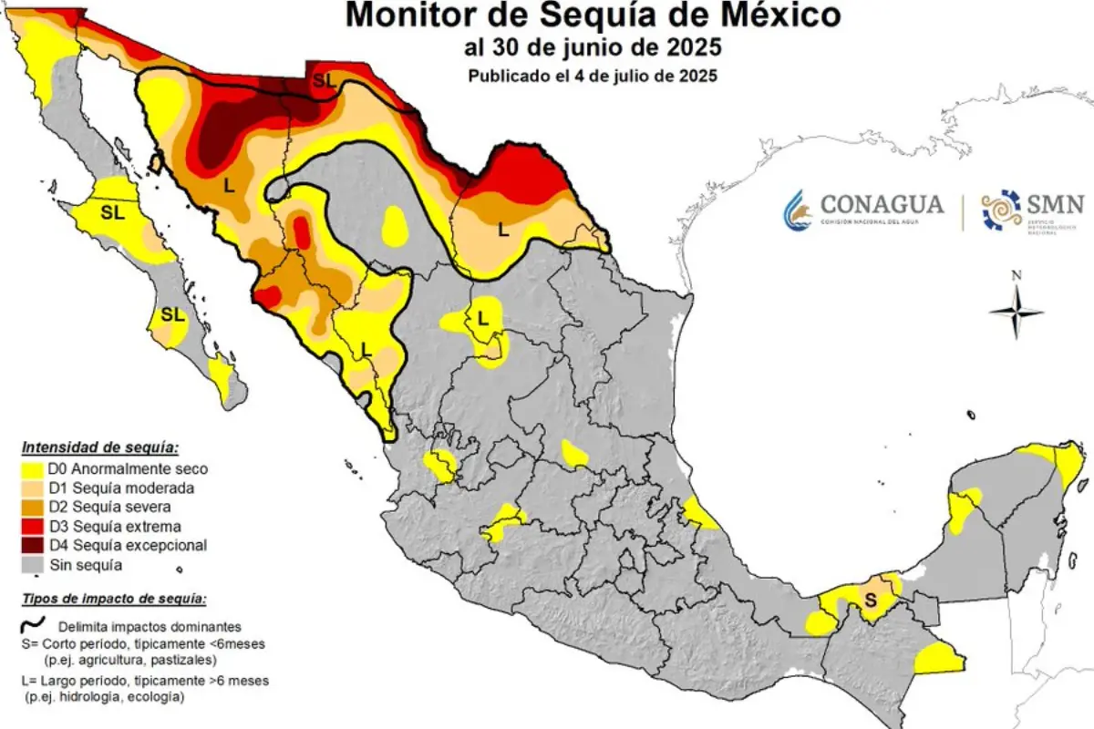 Coahuila pasó de tener zonas con sequía excepcional a sequía extrema./Foto: Conagua