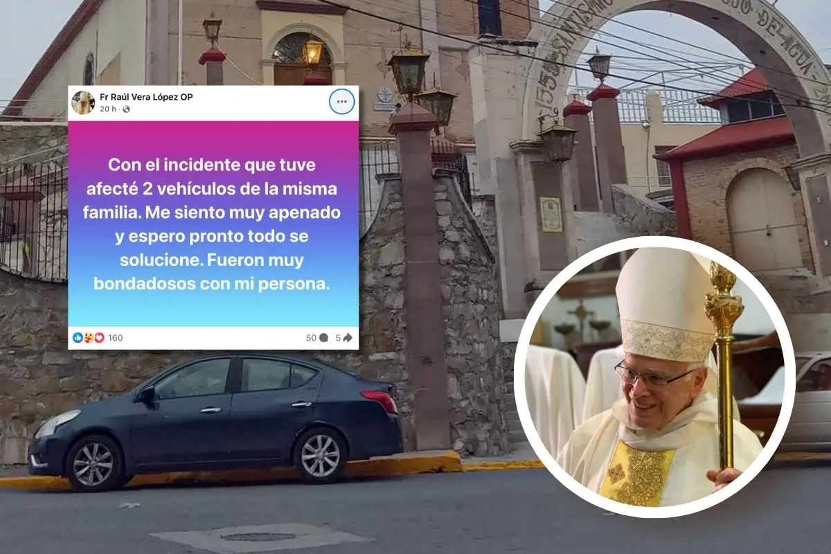 Obispo de Saltillo protagoniza choque automovilístico / Foto: FB Mi Saltillo | Fr Raúl Vera | Canva