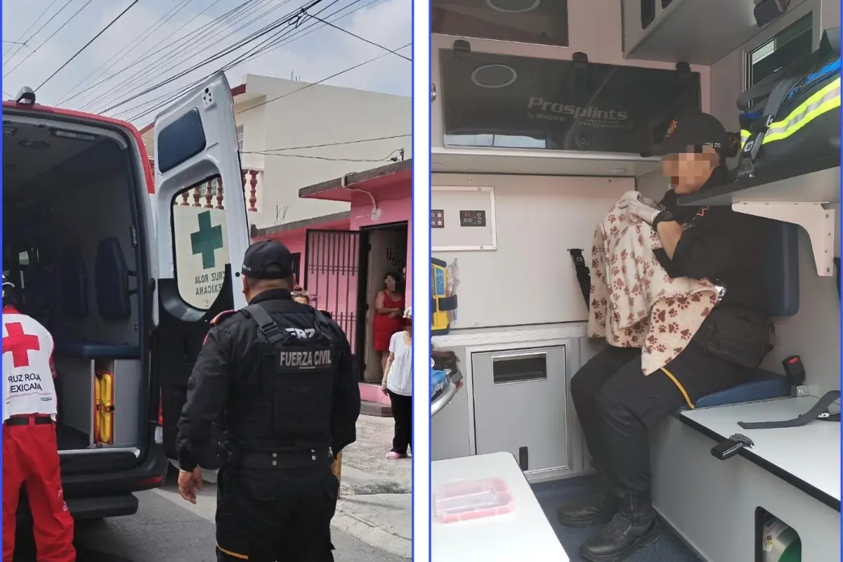 Elementos de Fuerza Civil y de Cruz Roja Mexicana en la atención de un parto en la zona norte de Monterrey. Foto: Facebook Fuerza Civil