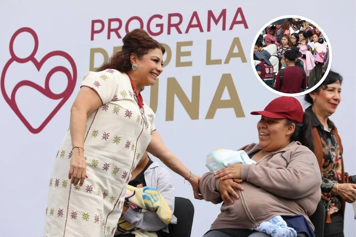 Clara Brugada presentando el programa “Desde la Cuna”. Foto: Gobierno CDMX | Canva