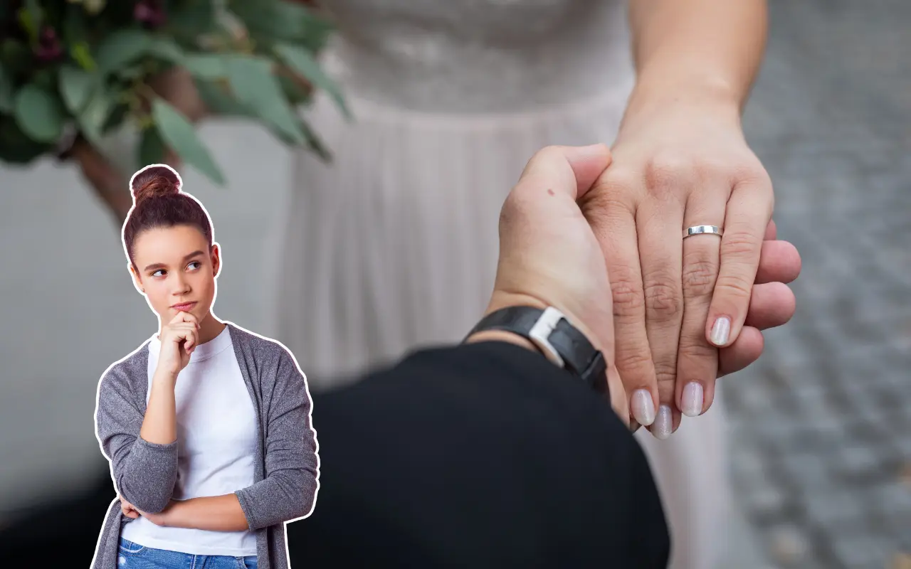 Mujer preguntándose algo y manos de dos personas. Foto: Canva