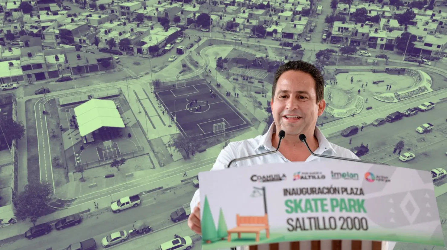 El alcalde Javier Díaz inauguró la plaza Skate Park. (Fotografía: Gobierno de Saltillo)