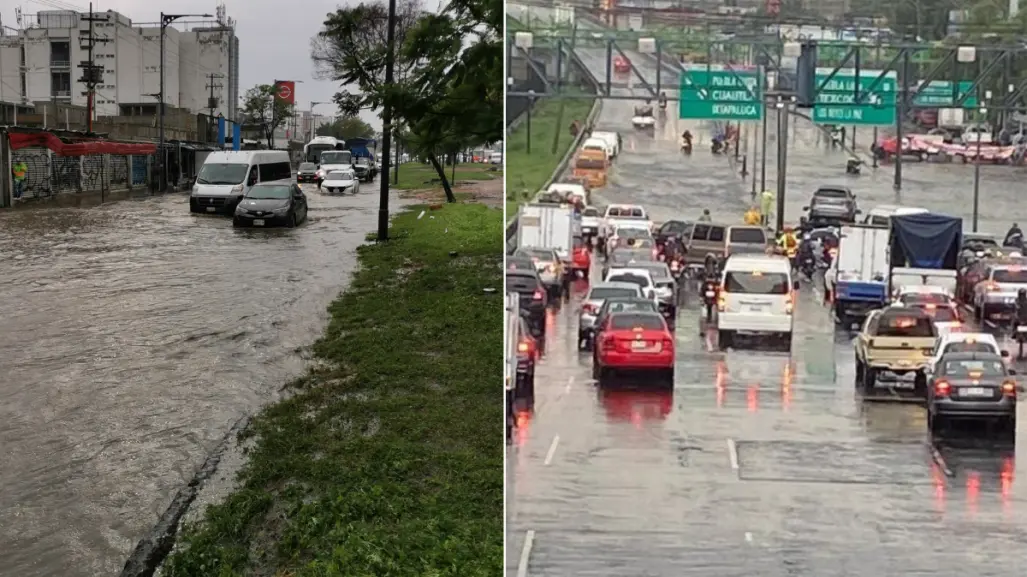 Lluvia y caída de granizo provocan colapso en Calzada Ignacio Zaragoza, CDMX