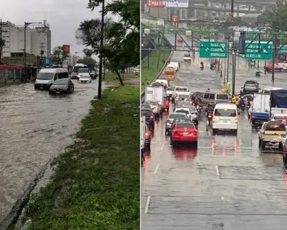 Lluvia y caída de granizo provocan colapso en Calzada Ignacio Zaragoza, CDMX