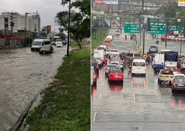 Lluvia y caída de granizo provocan colapso en Calzada Ignacio Zaragoza, CDMX