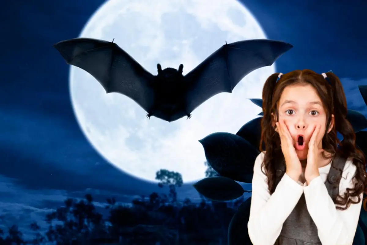 Niña sorprendida por murciélagos. Foto: Canva y Freepik
