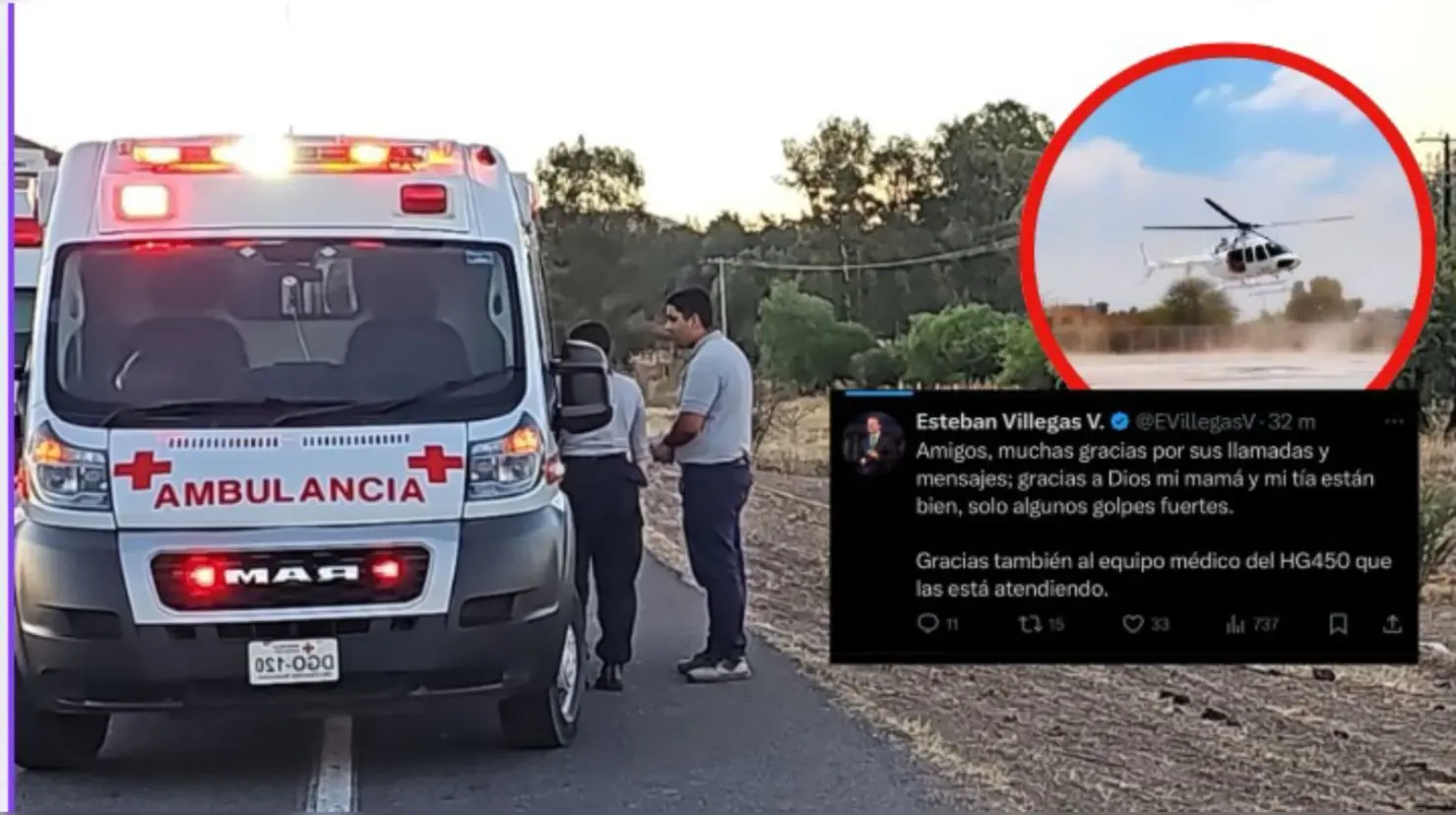 Madre y tía del gobernador sufrieron accidente en la carretera Durango- Parral. Foto: Especial.
