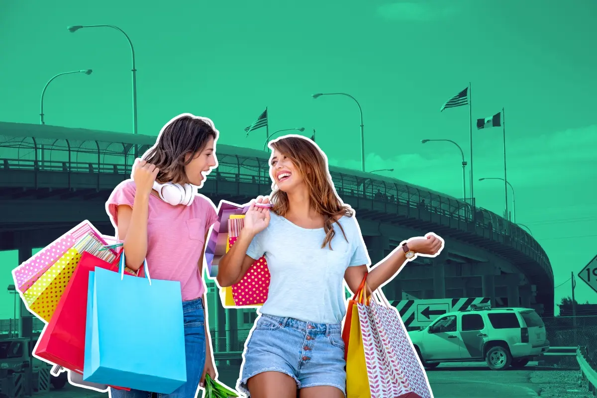 Dos mujeres de compras y un puente fronterizo. Foto: Canva