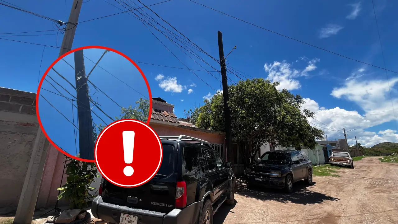 Reportan mal estado de un poste en la colonia Amalia Solorzano. Foto: Alejandro Ávila.