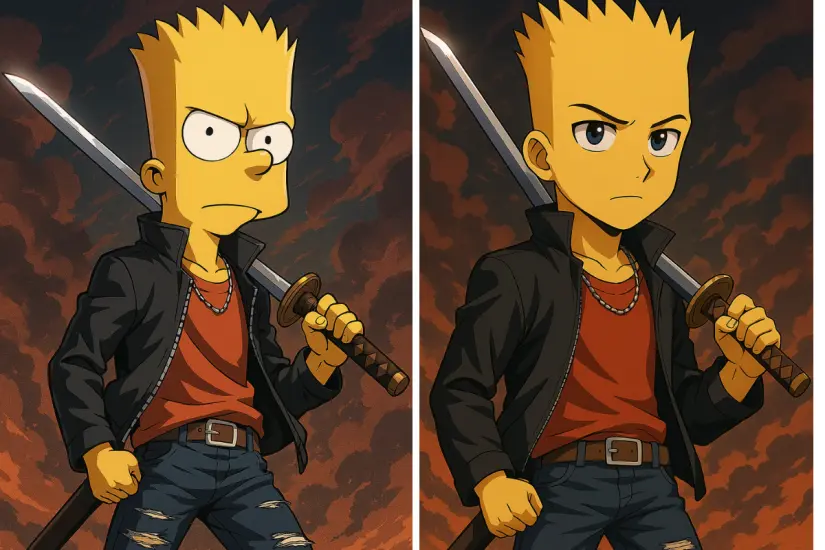 La inteligencia artificial transformó a Los Simpsons en protagonistas de anime y el resultado está conquistando redes sociales y fanáticos. Foto: Dall-E