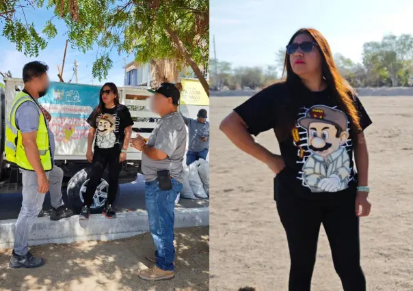 Captan a regidora de La Paz con camiseta de Super Chapo Bros en evento del ayuntamiento
