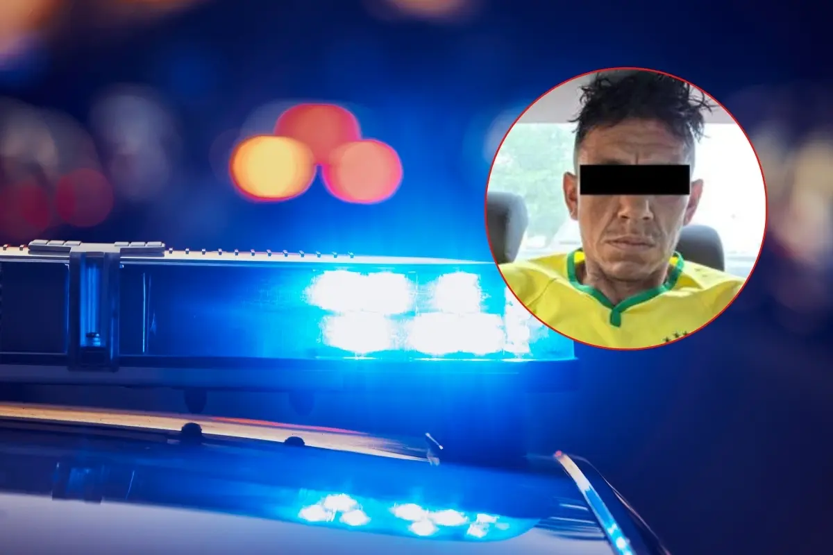 Una patrulla y un hombre identificado como Miguel N señalado de secuestro en Puebla. Foto: Composición Canva