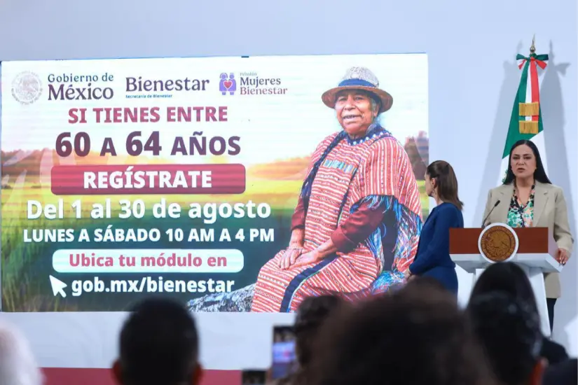 El anuncio del registro para la Pensión Mujeres Bienestar se llevó a cabo en la Mañanera del Pueblo. Foto: Carlos García