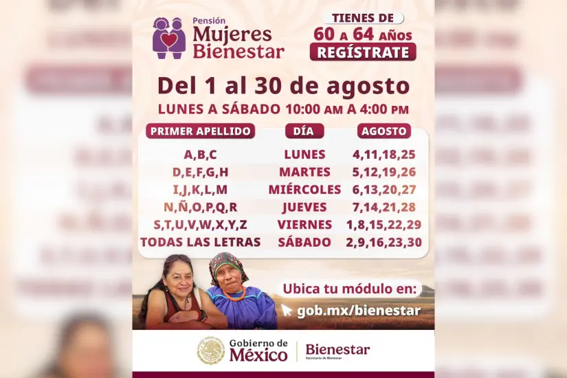 Calendario para el registro a la Pensión Mujeres Bienestar. Foto: Secretaría de Bienestar