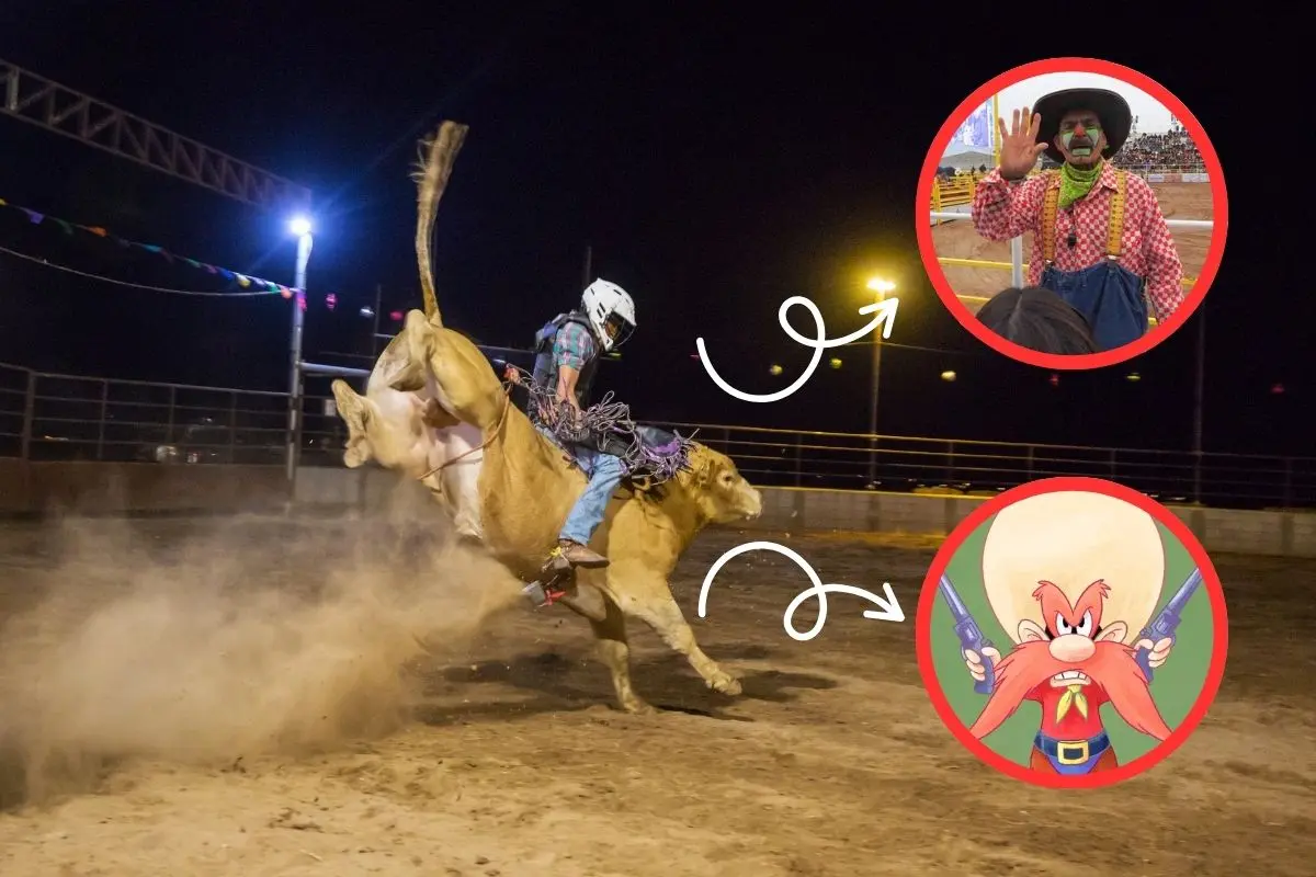 Sam Bigotes. Fotos de Amigos del Rodeo, Canva y Warner Bros.