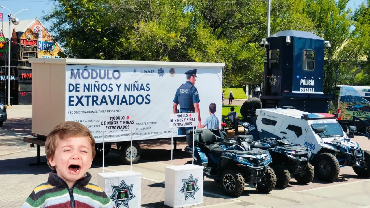 En las instalaciones de la Feria de Durango 2025 hay un módulo especial para niños extraviados. Foto: Especial.