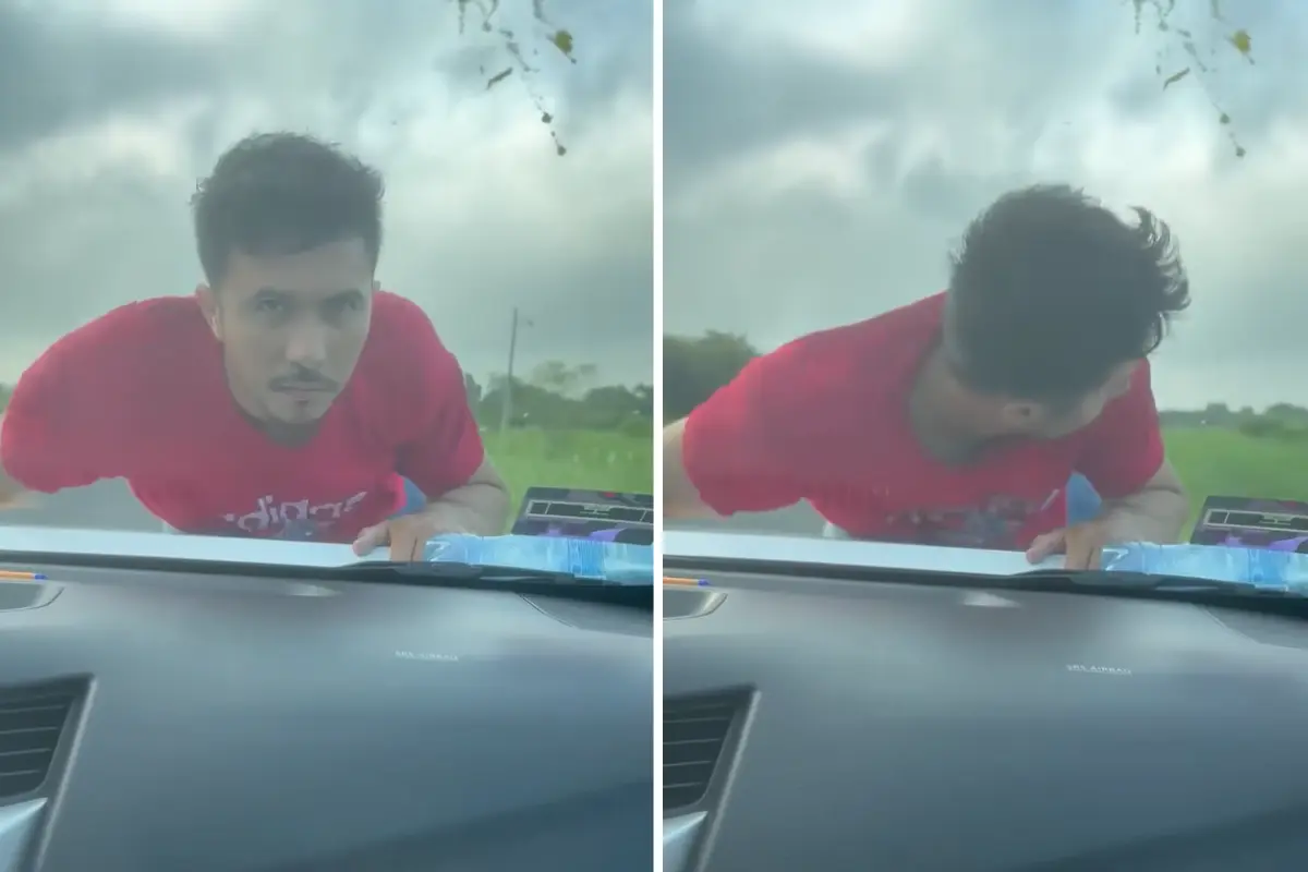 Un video viral muestra a un hombre colgado del cofre de un auto, tras intentar detener al conductor señalado. Foto: TikTok