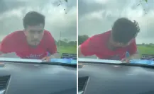 VIDEO | Presunto ladrón se cuelga de auto tras asalto en Veracruz