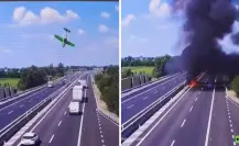 VIDEO | Avioneta se estrella y explota en autopista de Italia; hay 2 muertos