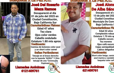 Piden ayuda para localizar a dos desaparecidos en Ciudad Constitución