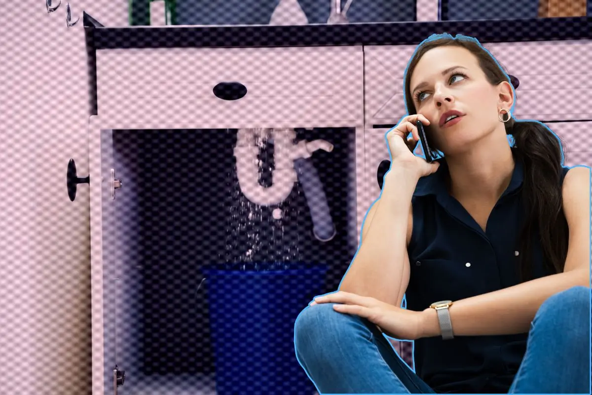 Mujer llamando preocupada por su fuga de agua Foto: Canva