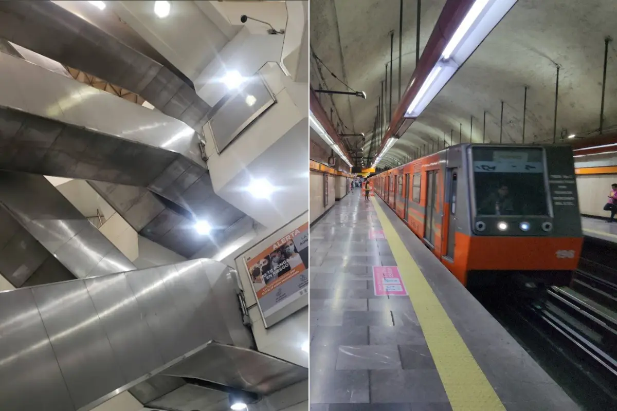 Escaleras y vagón de la Línea 7 del Metro.    Foto: Google Maps (Paola galic) | Canva | X (@MetroCDMX)