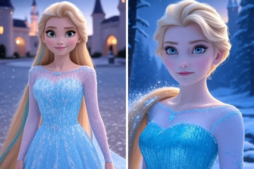 La IA reimaginó el universo Disney al fusionar a Elsa y Rapunzel en una nueva y poderosa heroína animada. Foto: Canva