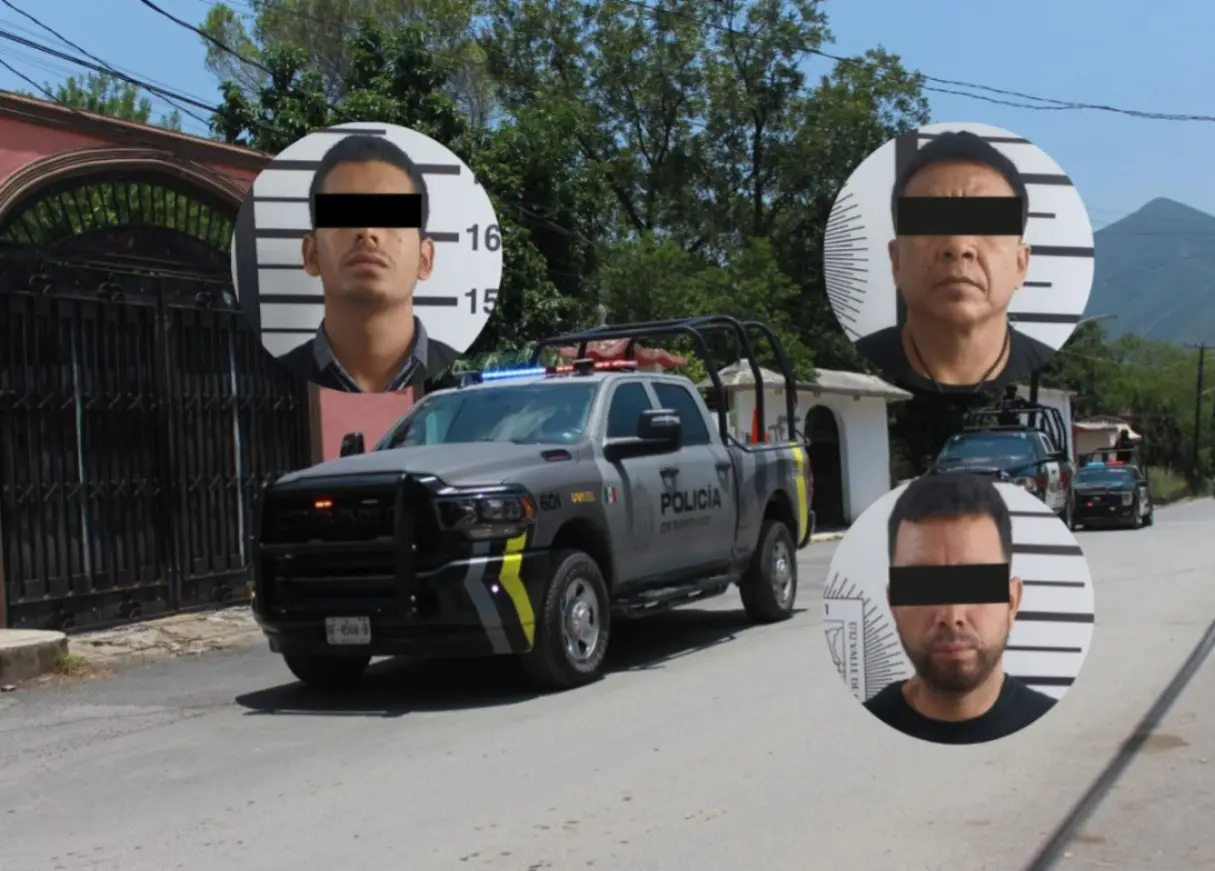 Los tres hombres detenidos en Santiago, son acusados de llevar a cabo una serie de homicidios en Montemorelos. Foto: Secretaría de Seguridad Pública y Vialidad Santiago N.L.