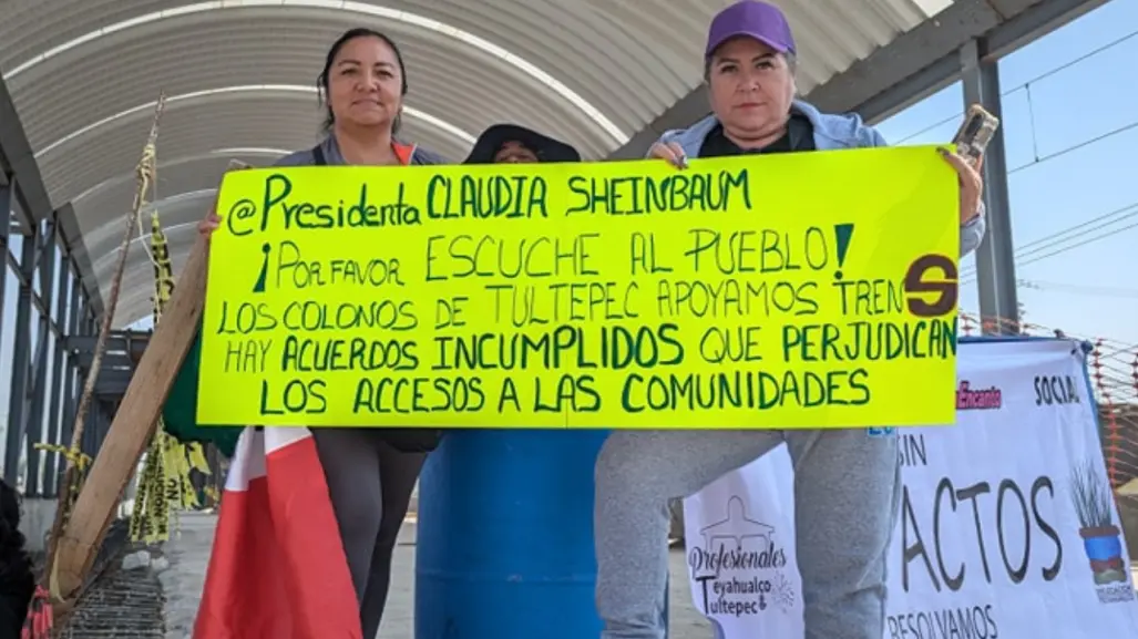 Vecinos de Tultepec detienen obras del Tren Suburbano al AIFA; denuncian daños en 27 viviendas