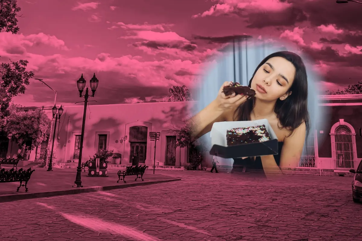 Una persona comienda un postre y calles del municipio de Bustamante. Foto: Canva