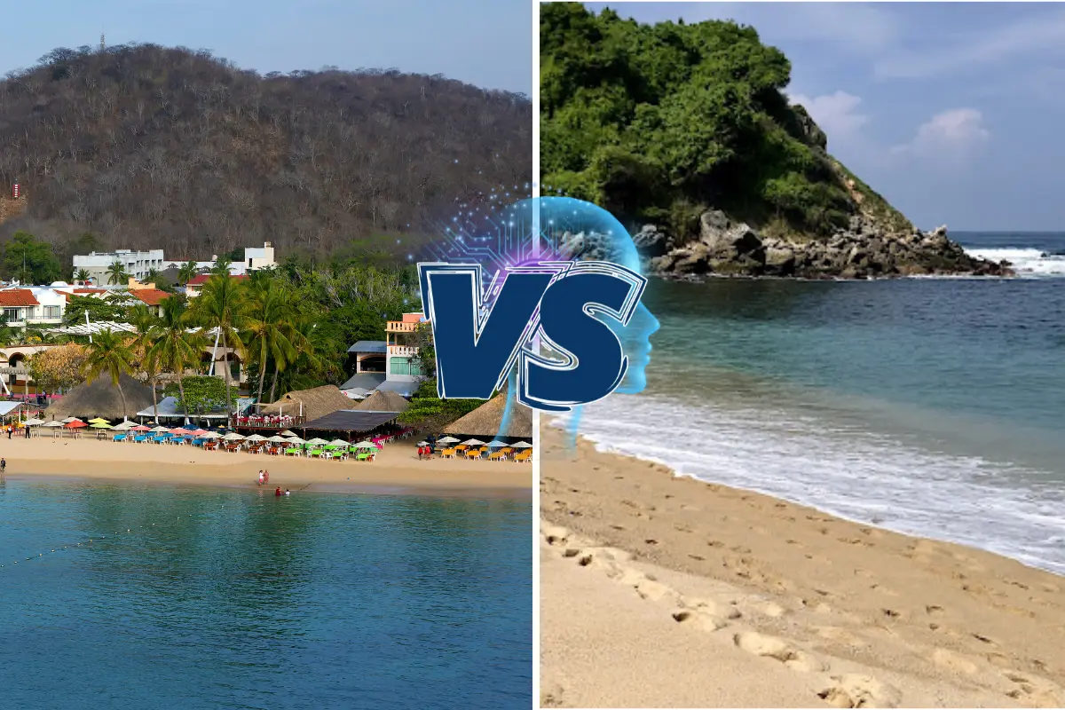 Huatulco y Puerto Escondido ofrecen experiencias distintas que la Inteligencia Artificial analizó para saber cuál es más tranquilo vacacionar. Foto: Canva