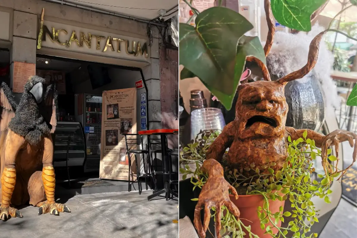 Restaurante de Harry Potter en CDMX.     Foto: IG (incantatum_velox_roma) | Google Maps (Carolina Martinez Guzman) | Canva