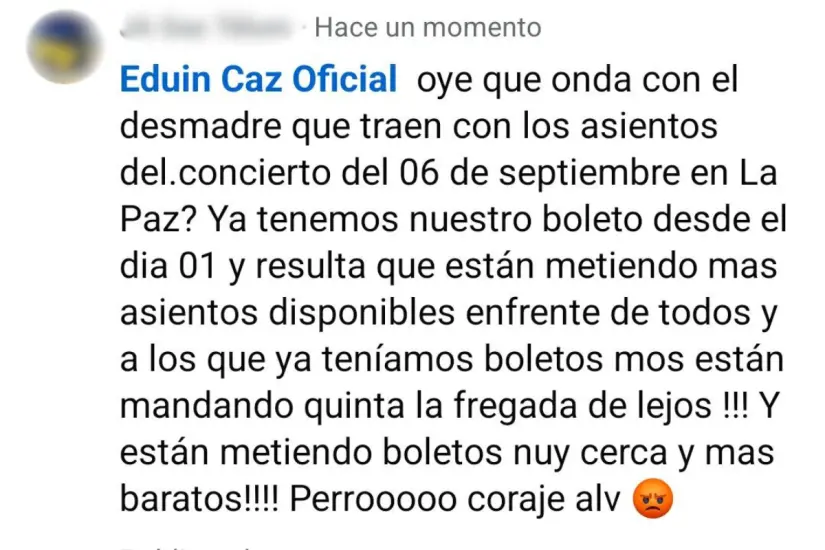 Comentario de un fan en Facebook. Foto: Banda Tops / Facebook.
