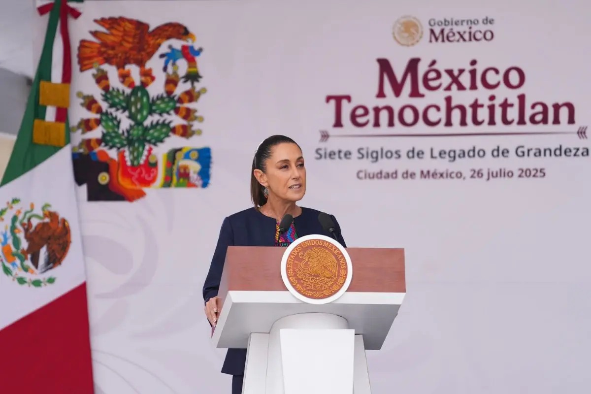 Presidenta de México Claudia Sheinbaum durante evento conmemorativo por los 700 años de la fundación de México-Tenochtitlan. Foto: Gobierno de México