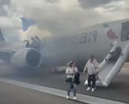 Pasajeros evacuan avión de American Airlines tras incendio en rueda principal