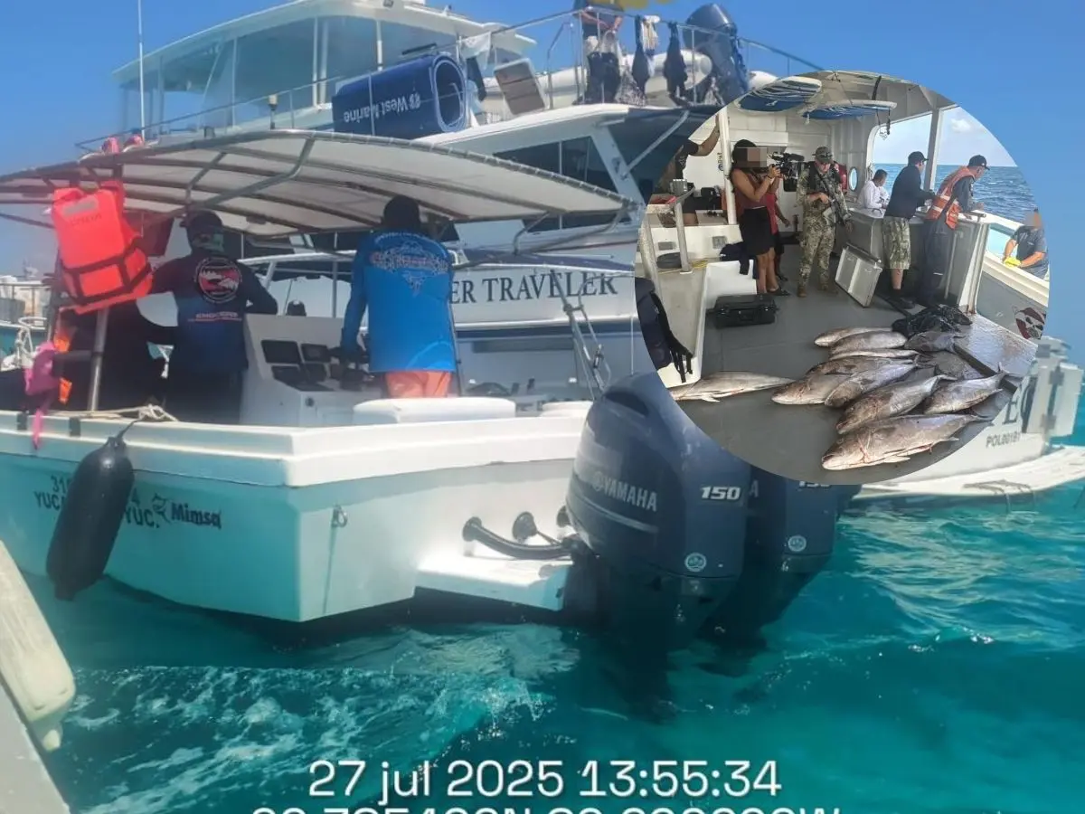 Las autoridades realizaron un operativo que tuvo como resultado la retención de varios kilos de producto marino y artículos de pesca luego de retener un yate que no contaba con permisos.- Fuente Secretaría de Marina