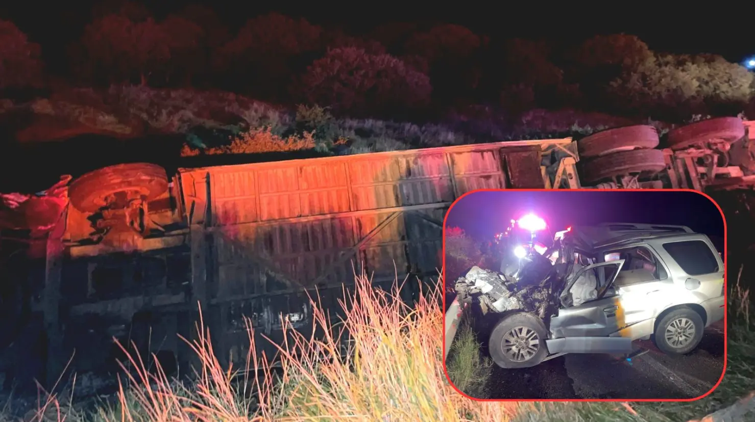 La volcadura del autobús se derivó del choque frontal contra una camioneta tipo SUV. Foto: Especial